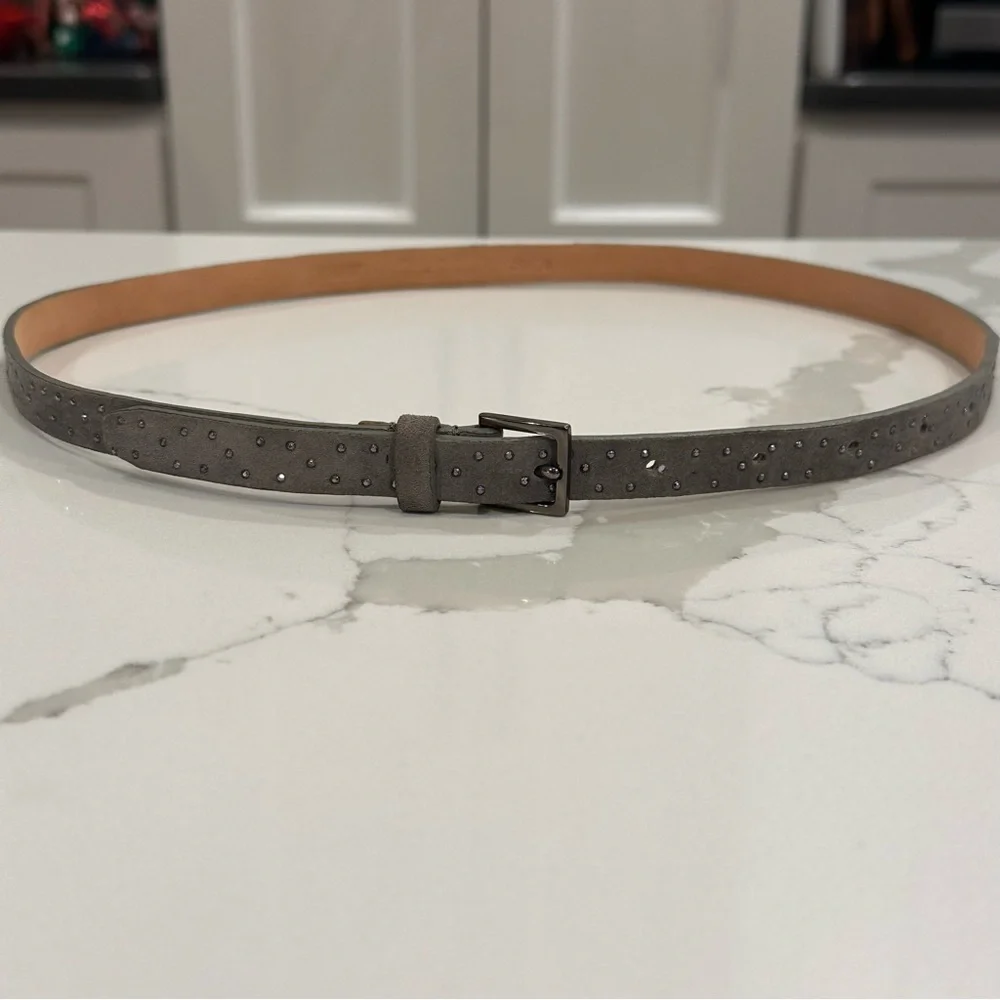 J. Crew Gray Suede Leather Sparkle Belt Womens S Studded Y2K 90s Thin Rivets - Picture 3 of 14